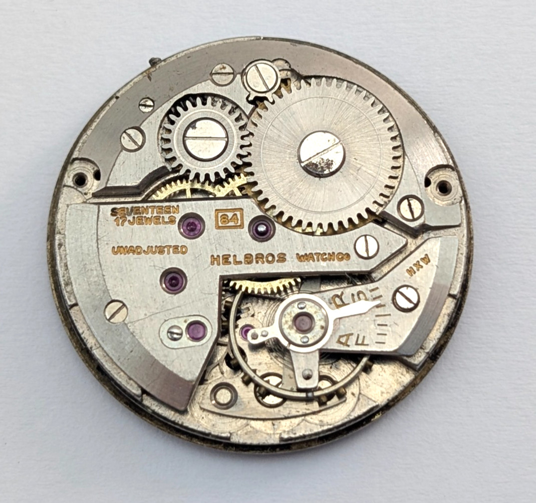 HELBROS Riveria 84 17j Mechanical Watch Movement Vintage Men’s 27mm PARTS REPAIR