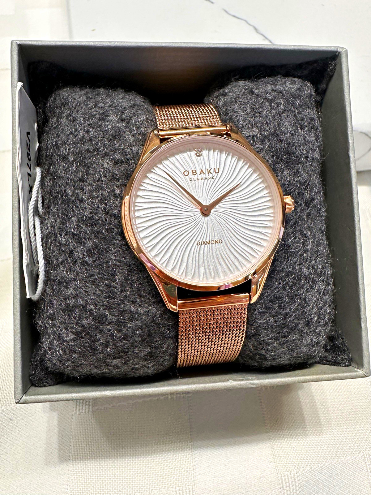 Obaku Denmark Women’s Rose Gold Mesh Quartz Watch 32mm White Dial 3 ATM Box