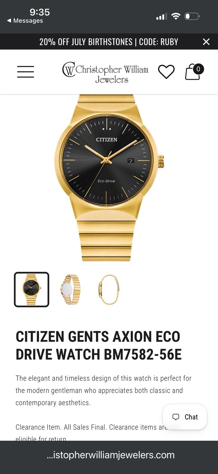 Citizen Men’s Watch BM7582-56E Eco Drive Black Dial Gold Stainless Steel 40mm