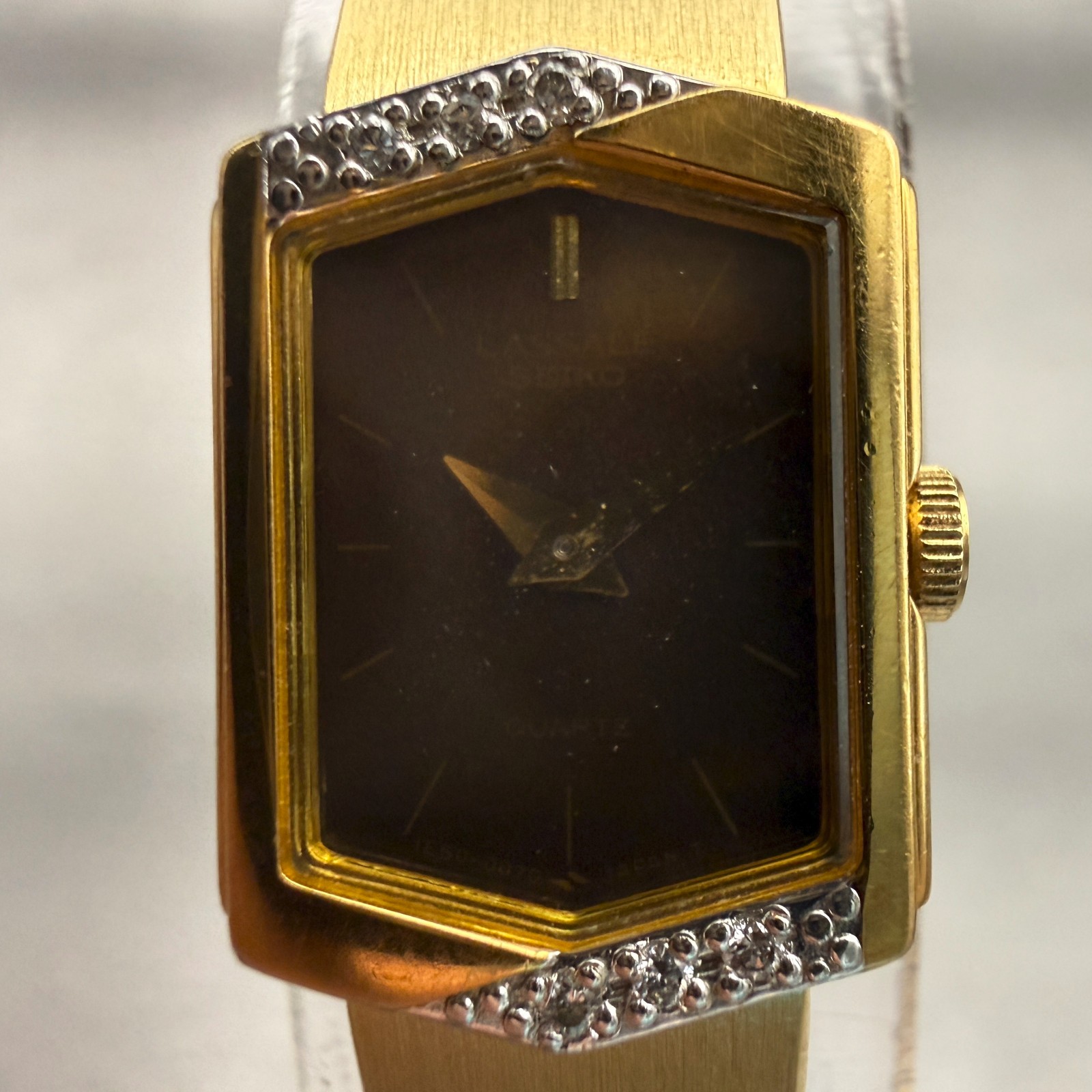 Seiko Watch Women 13mm Brown Dial Gold Tone Rectangle 1850-5039 New Battery VTG