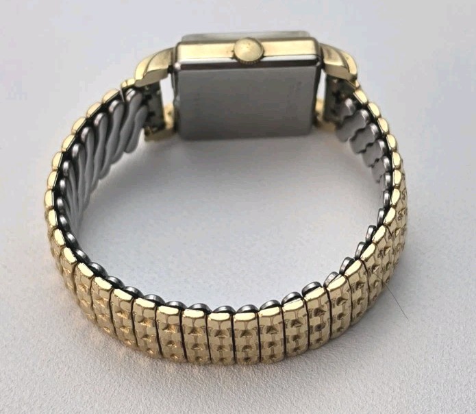Benrus Vintage 1940s Manual Wind Rectangular Dress Watch Black Dial Gold