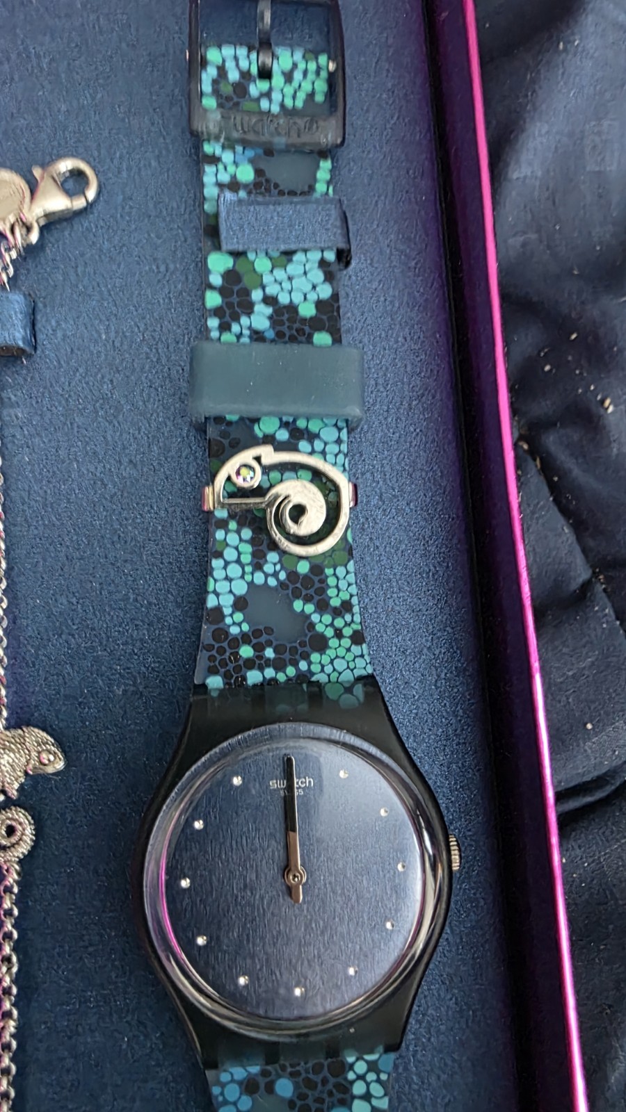 Swatch GZ320 Chamecrazy Blue Green Bubbles 925 Silver Chameleon Bracelet In Box
