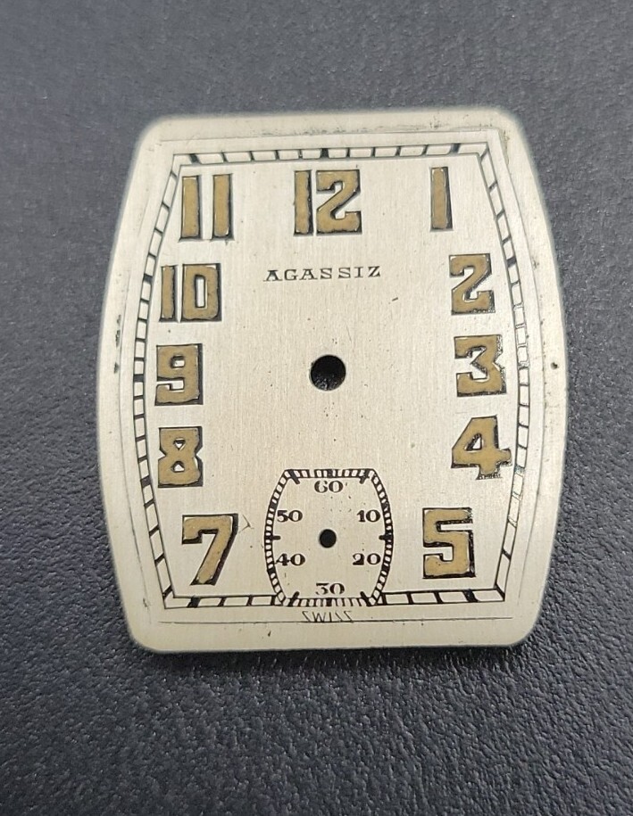 Vintage 30s Agassiz Mens Watch Dial Tonneau Barrel Shape 20x24mm
