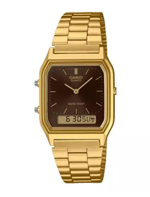 Casio AQ-230GA-5A Unisex Analog Digital Watch Gold Tone Brown Vintage