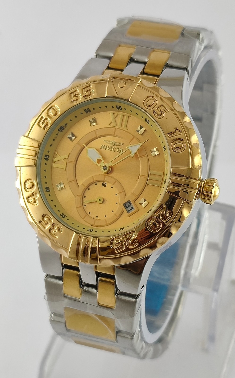 Beautiful Invicta Quartz Gold Dial Working Men Watch Steel Band “Stay Stylish”