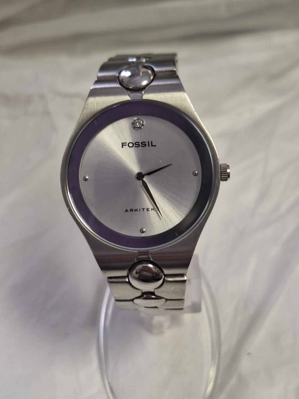 Fossil Arkitekt Two-Hand Silver Stainless Steel Watch Silver Dial FS2856