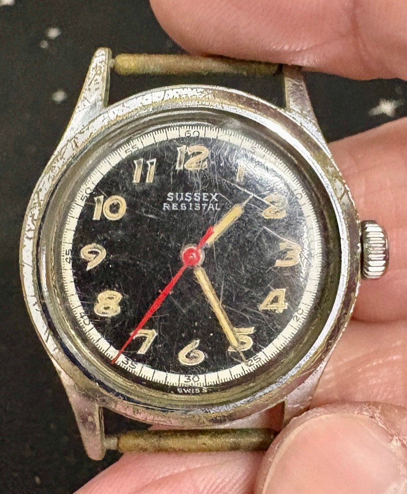 Vintage Sussex Resistal Wristwatch No Band 1950’s/60’s France Non-Working