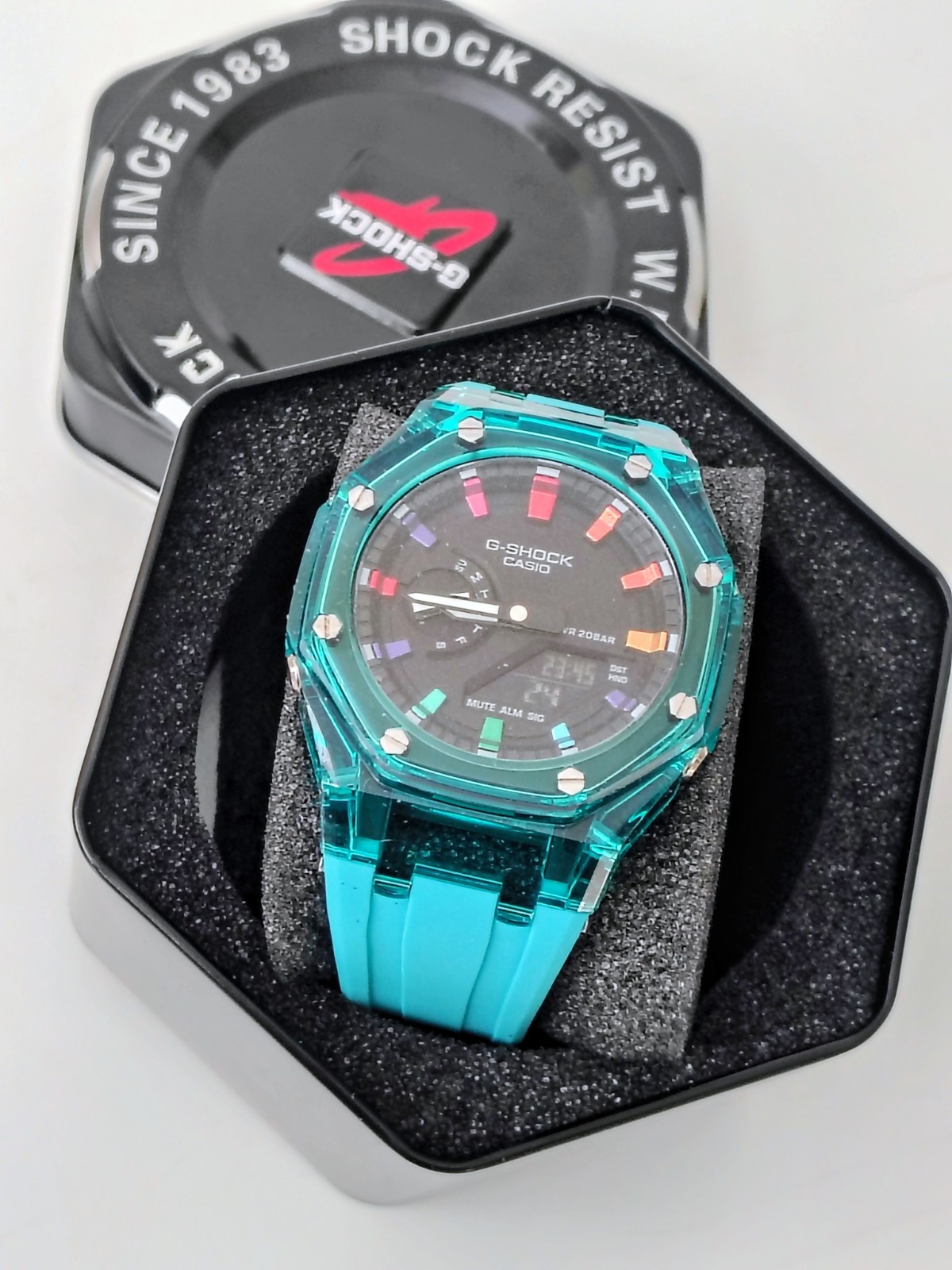 Casio G-SHOCK Analog-Digital Clear Blue Resin Watch 200m Shock Resistant w/ Box