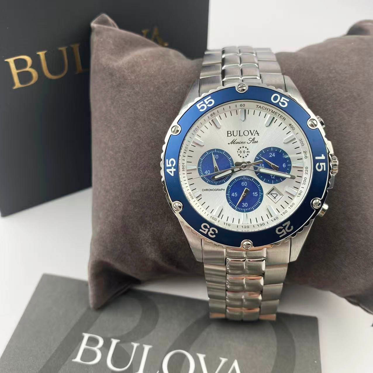 Bulova Marine Star 98B423 Silver Dial Stainless Steel Men’s Quartz Watch 41.5 mm