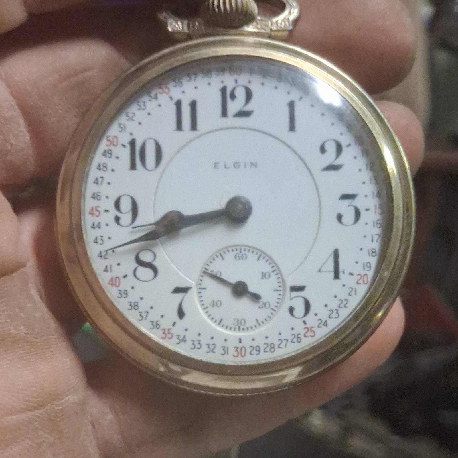 Elgin Open Face Pocket Watch White Dial Arabic Numerals Sub Seconds Gold Plated