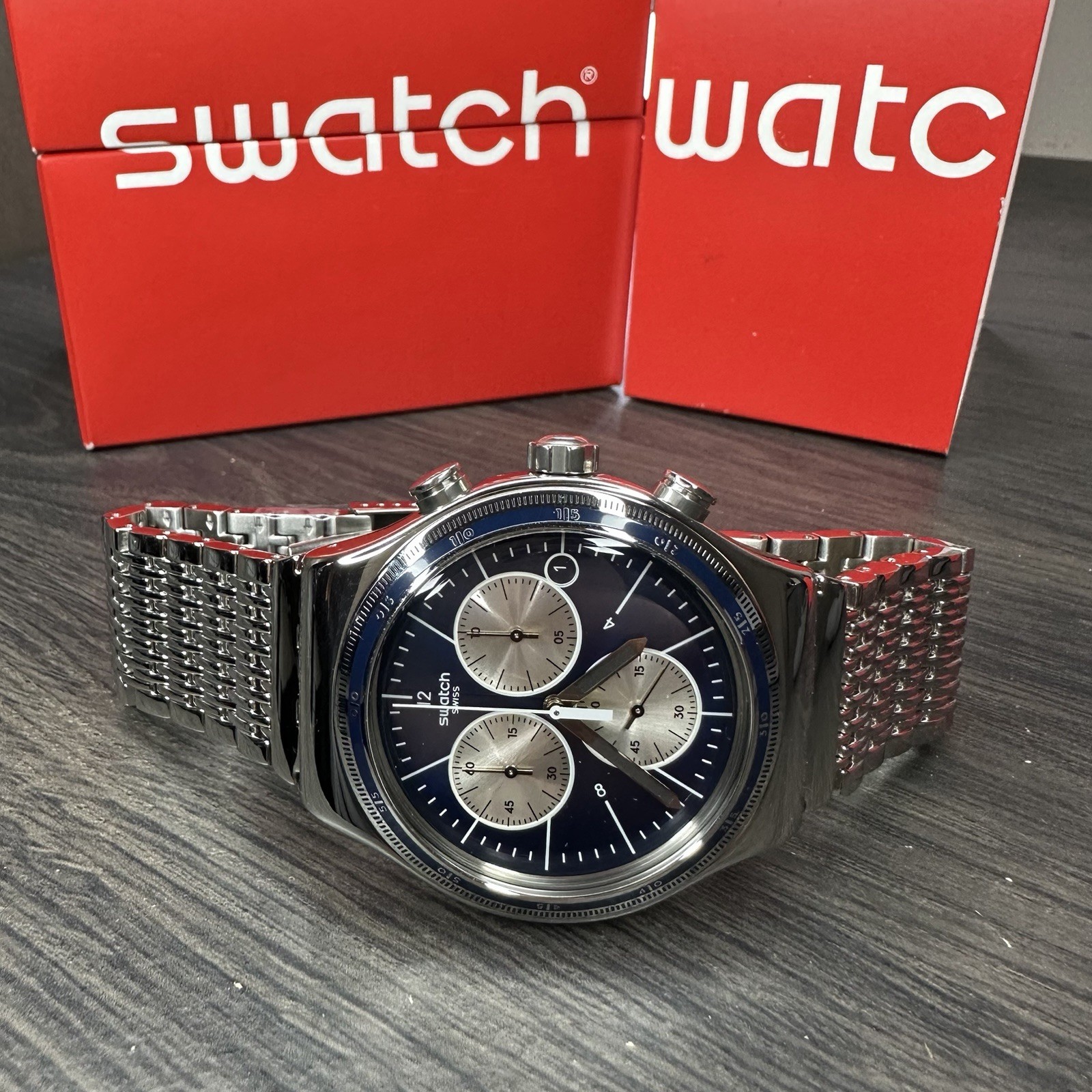 NEW✅LIMITED EDITION✅ Swatch Irony Wales Chronograph Steel Men’s Watch YVS410