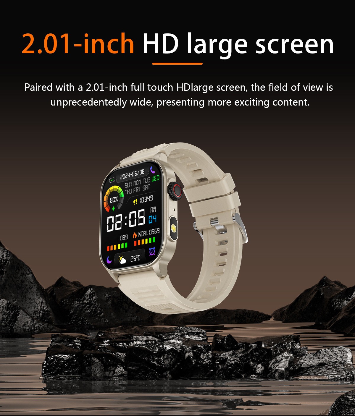 Men Smart Watch 2.01” Rectangle Sport Watch Health Monitor Call Reminder Watch