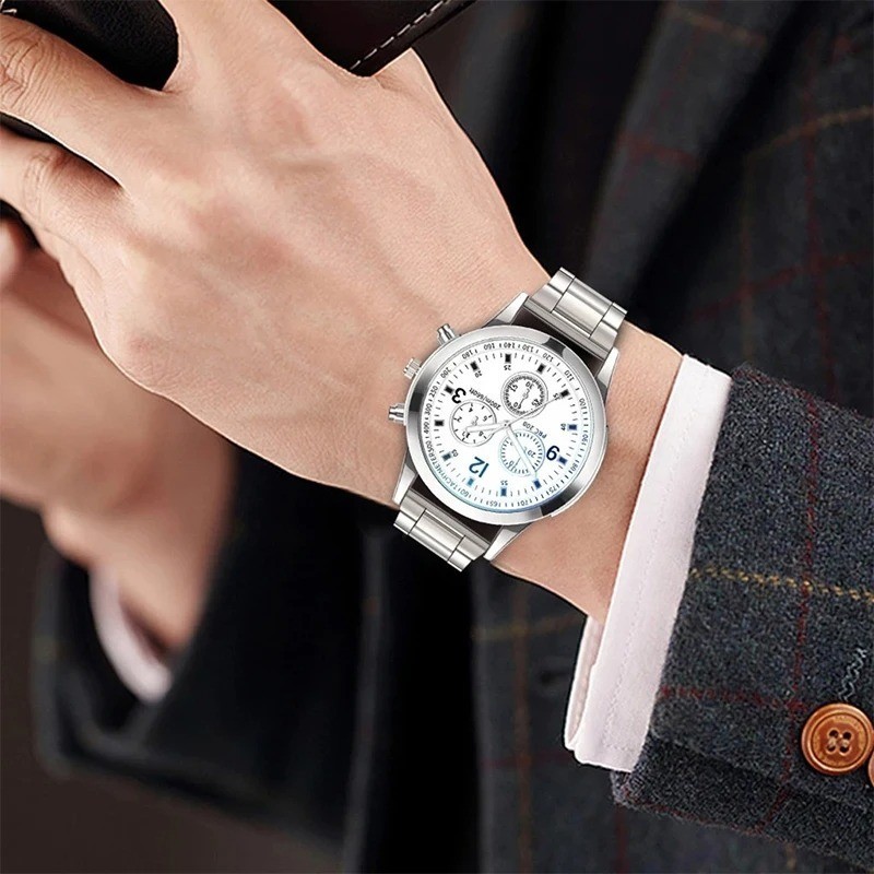 1/2PCS Men’s Quartz Watch & Bracelet Set Steel Band Business Fashion Wristwatch