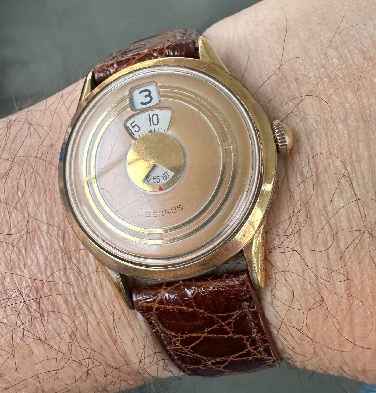 Beautiful BENRUS DIAL-O-RAMA Direct Read w/”Mystic Seconds” c.1957