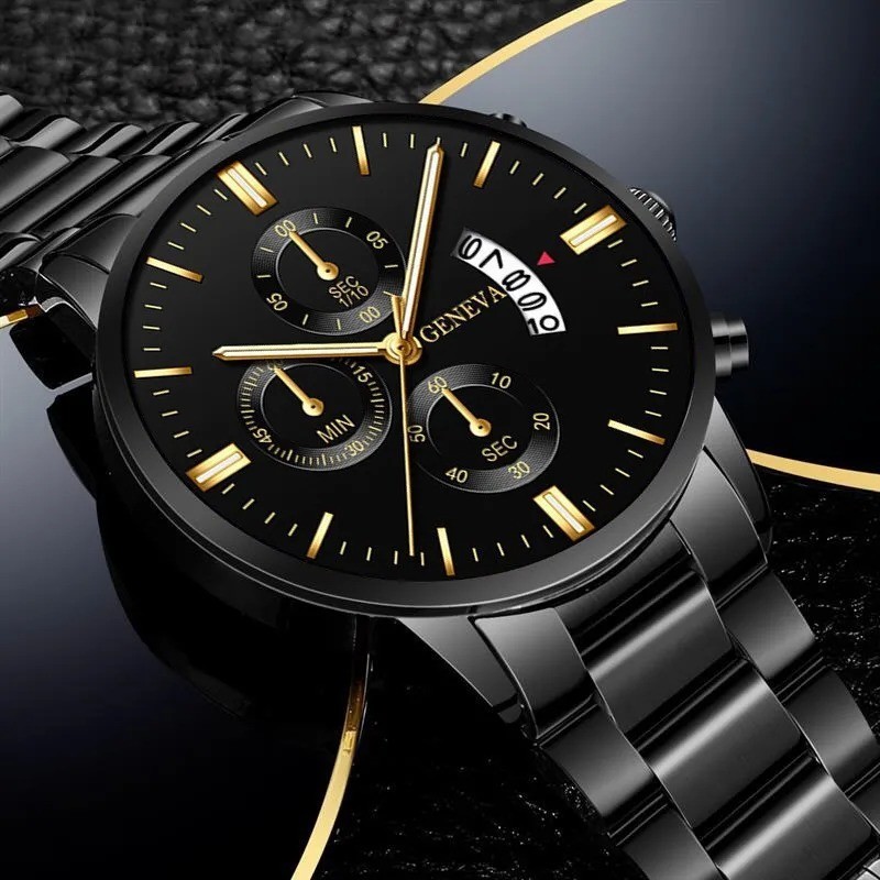 Waterproof Gold Men’s Watch Classic Stainless Steel Quartz Analog Business Gift