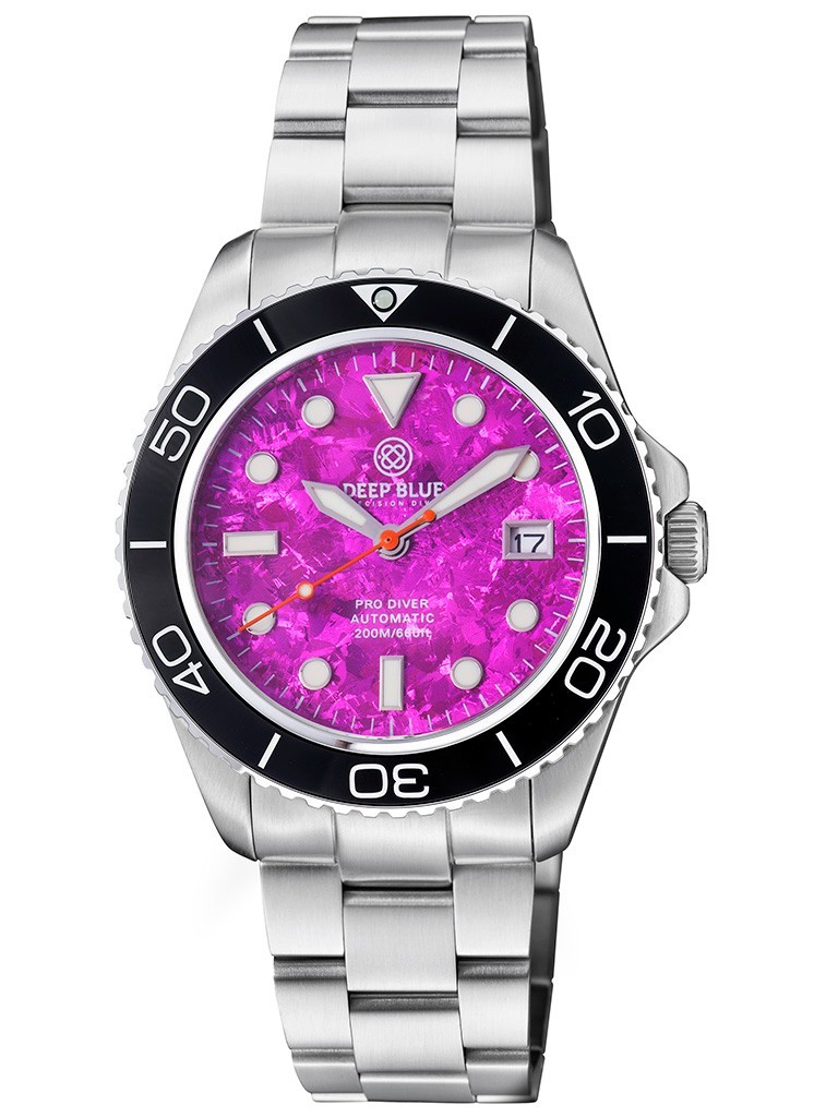 DEEP BLUE PRO DIVER 200 PURPLE TITANIUM CRYSTAL DIAL 42.5MM AUTO DIVE WATCH NEW