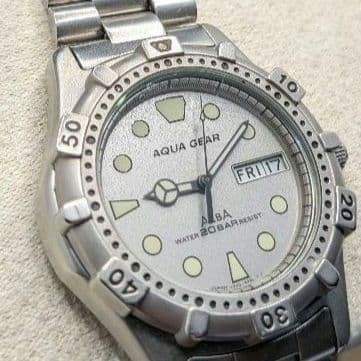 1994 SEIKO ALBA Aqua Gear V348-6A40 Diver Quartz Sandblast Silver Dial Running