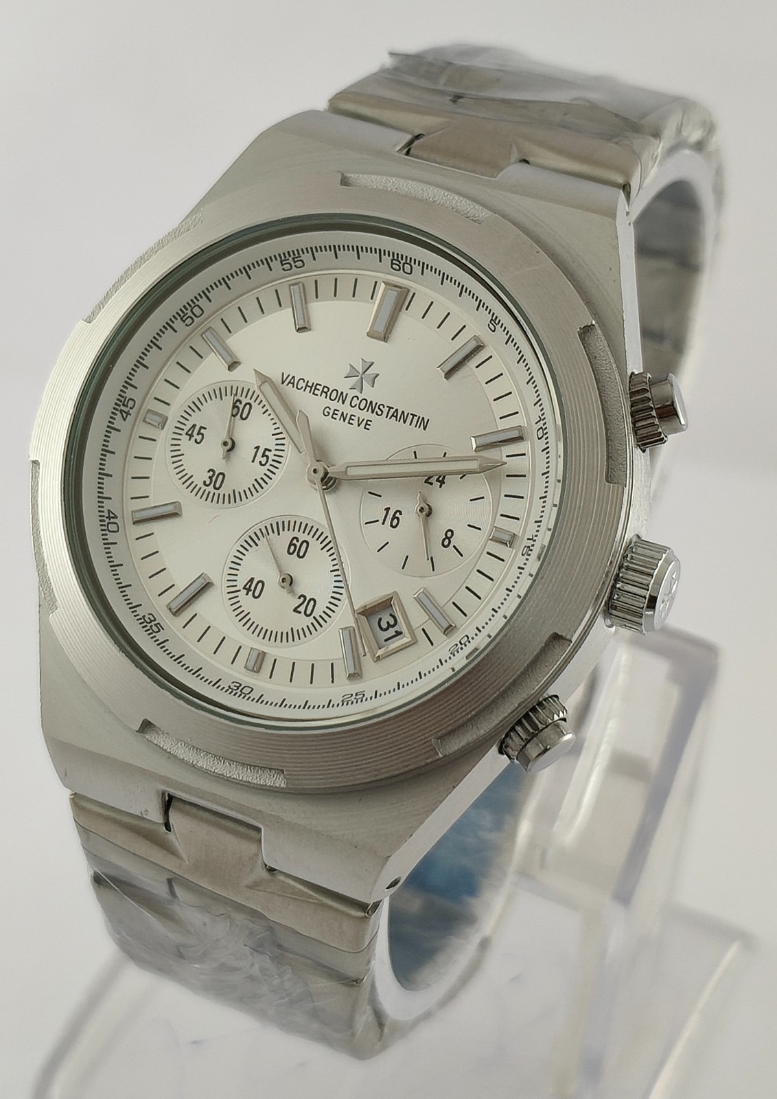 Pre-owned Chronograph Silver Dial “Date” Men Watch Steel Band “Stay Punctual”