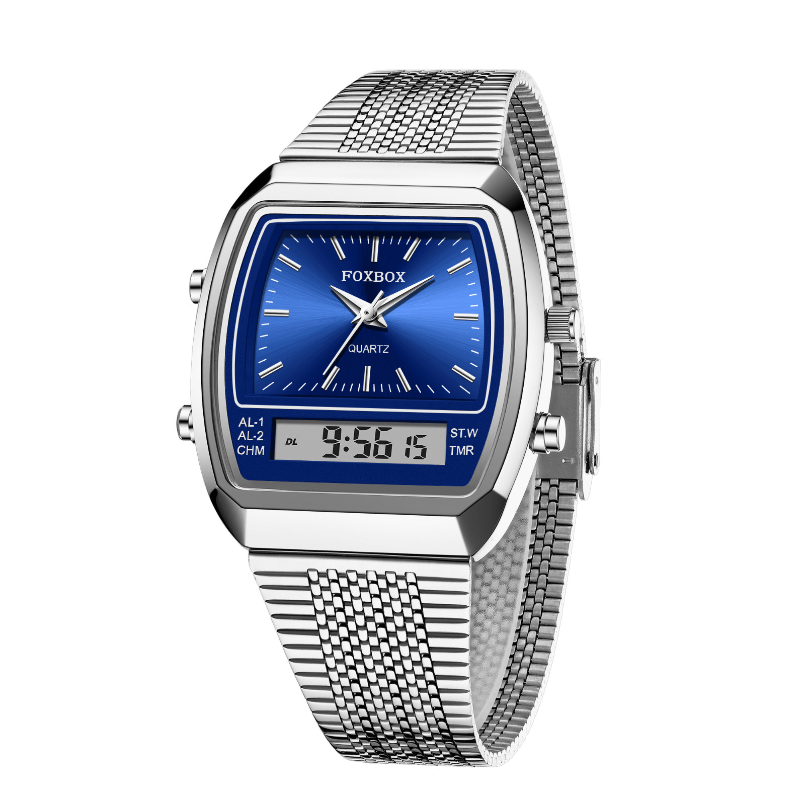 Luxury Men Watch Quartz Dual Time Luminous Waterproof Stainless Steel Wristwatch