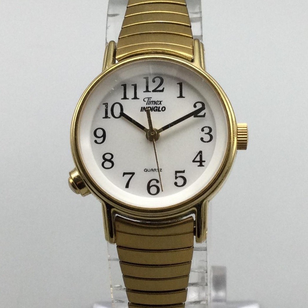 Timex Indiglo Womens Watch 23mm White Dial Gold Tone Expansion New Battery