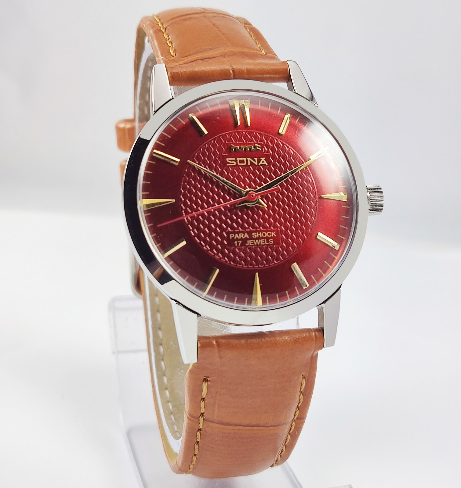 HMT Sona Red Dial 17 Jewels Working Mechanical HandWinding For Men’s Wrist Watch