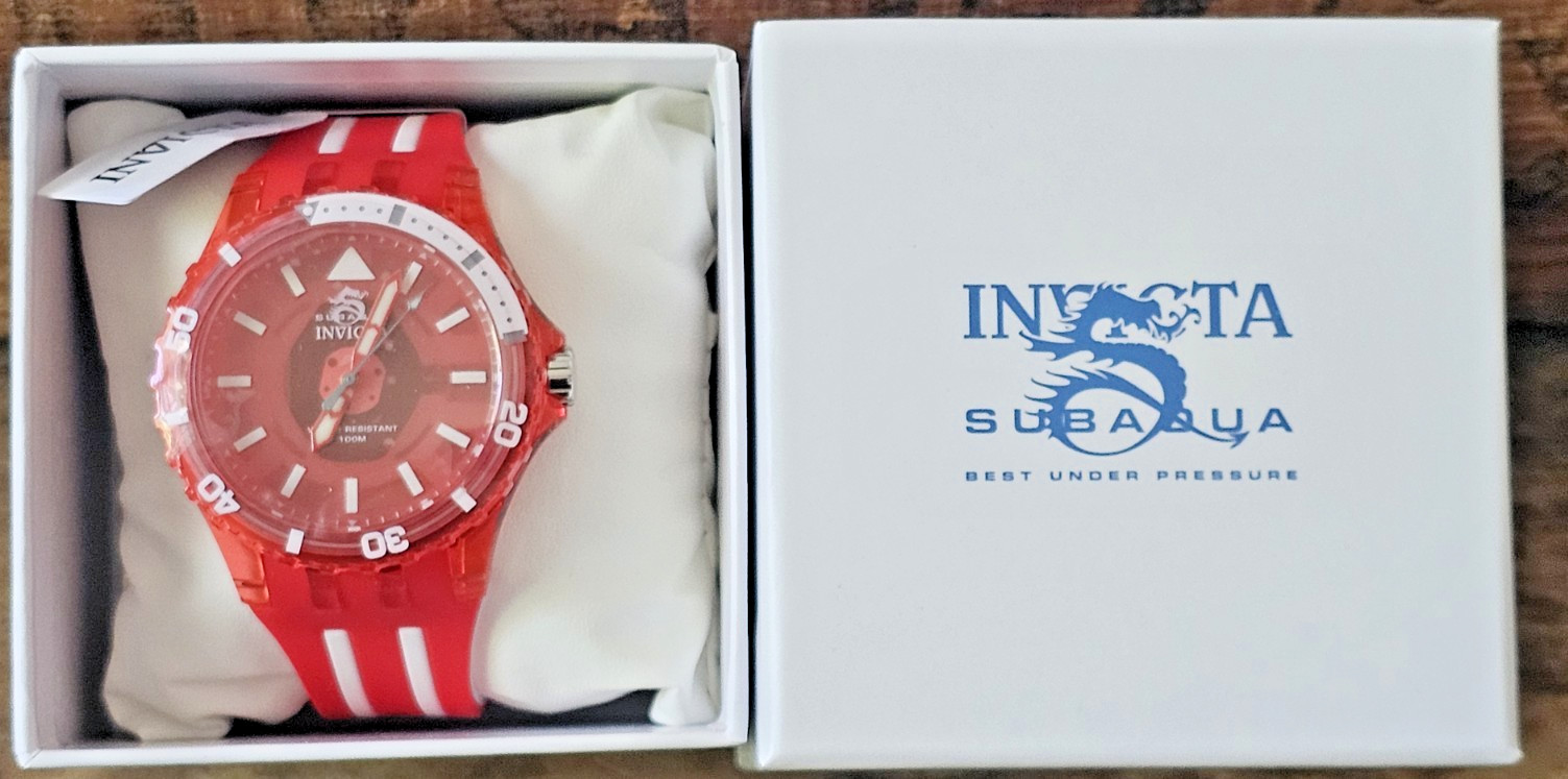 New Invicta Subaqua Men’s Watch 44mm, Clear Red & White Water Resistant