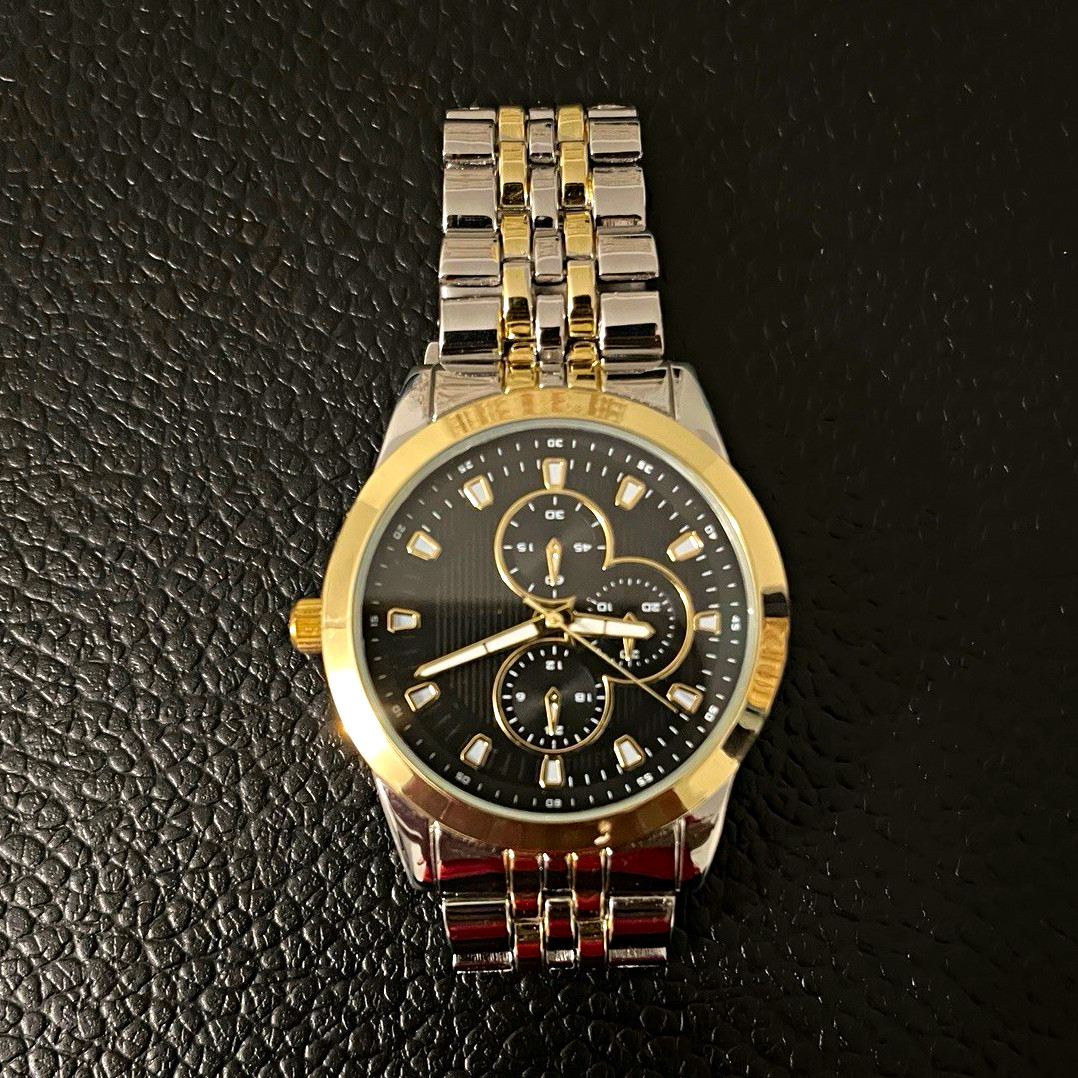 ATT 28-309 Quartz Chronograph Wristwatch Black Dial Two-Tone Bracelet