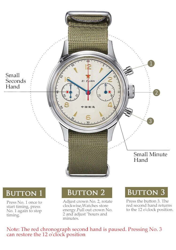 RED STAR 1963 SEAGULL ST1901 Chronograph watch 38mm Venus 175 30M Swan Neck 316L