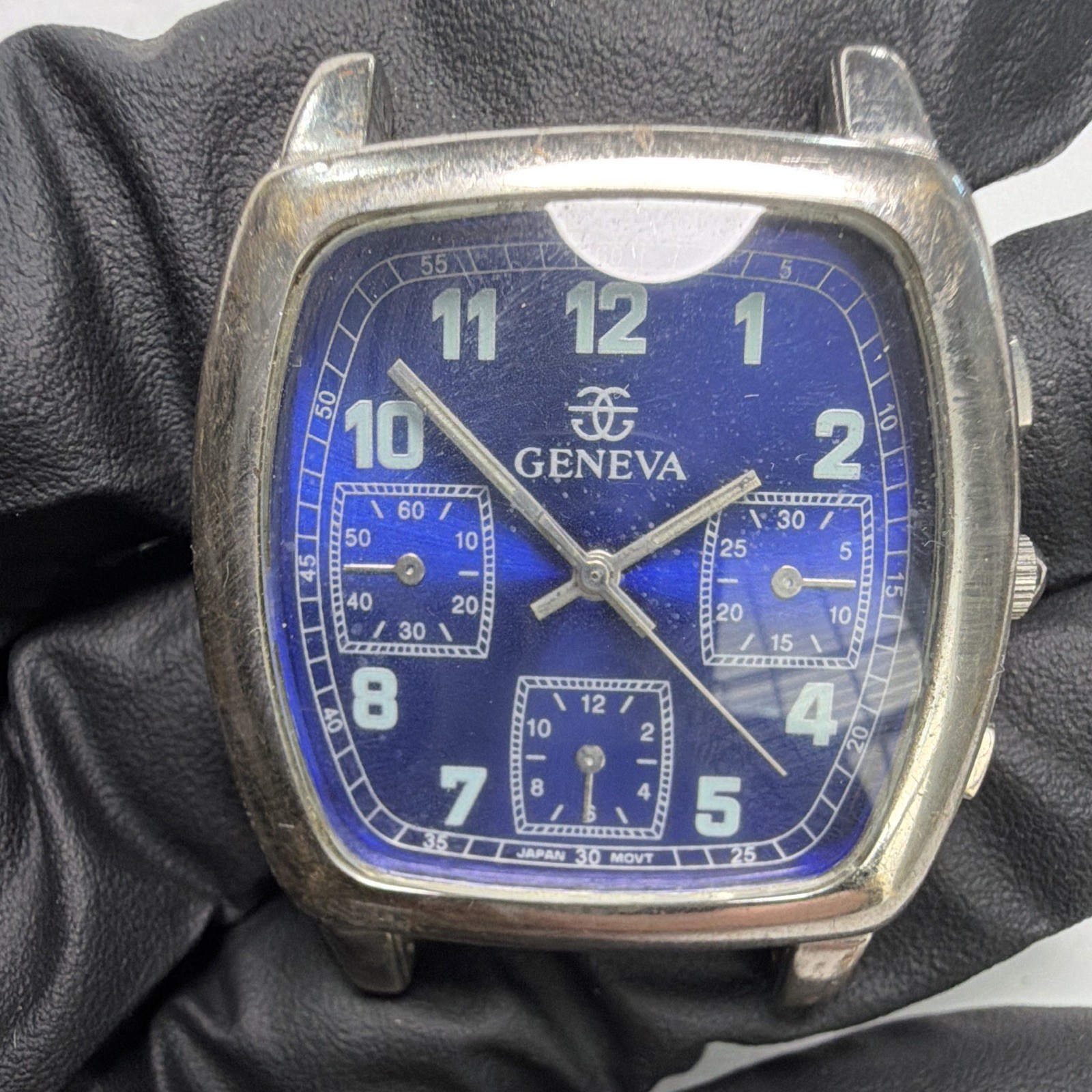 Lot of 4 Quartz Analog Wristwatches Stainless Steel Blue/White/Black Dials Date