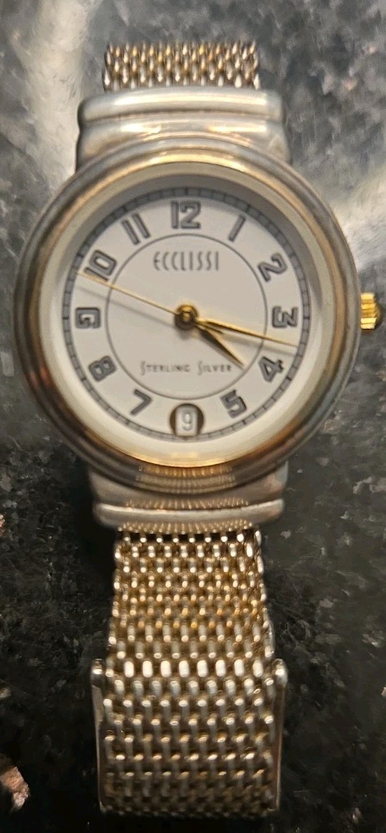 Vintage Sterling Silver Ecclissi Womens Quartz Watch 5002 Sterling Mesh Band