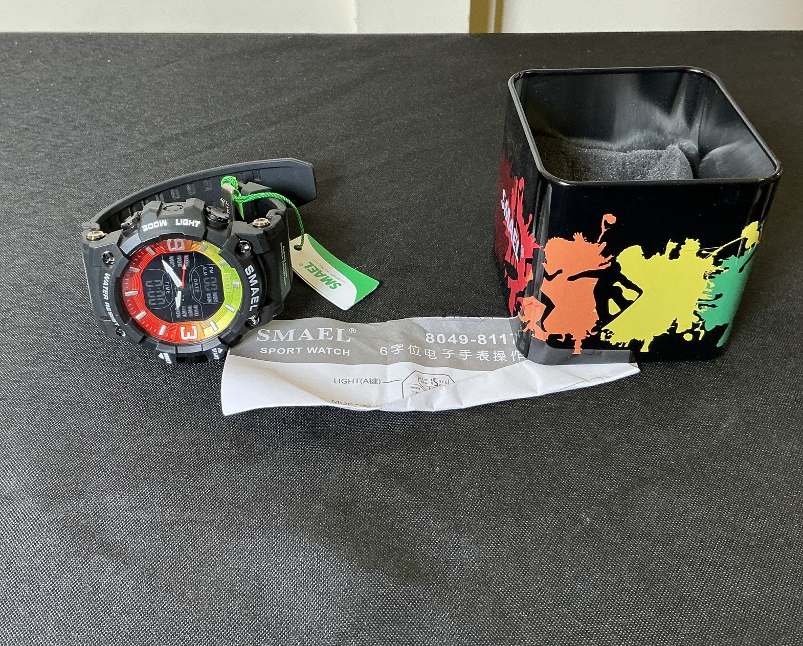 Smael Sport Wrist Watch Red / Green Design W/ Black Silicone Strap NIB