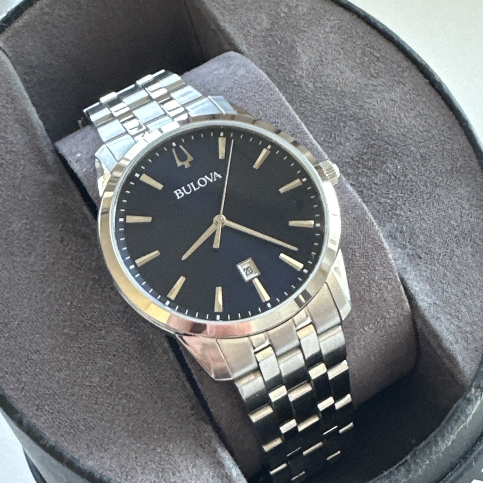 Bulova Sutton Men’s Quartz Silver Date Display Blue Dial Watch 40mm 96B338