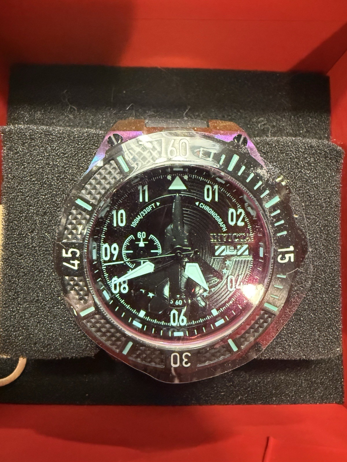 Invicta Aviator Ascend 50mm Watch Black Silicone Band, Iridescent 39901 NEW