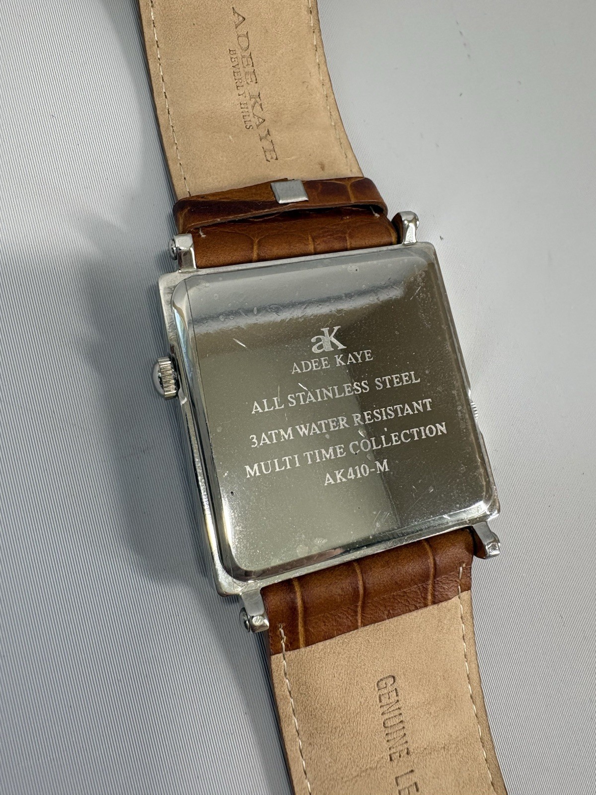 Adee Kaye Beverly Hills Dual Time Watch Square Brown Leather Band AK410M