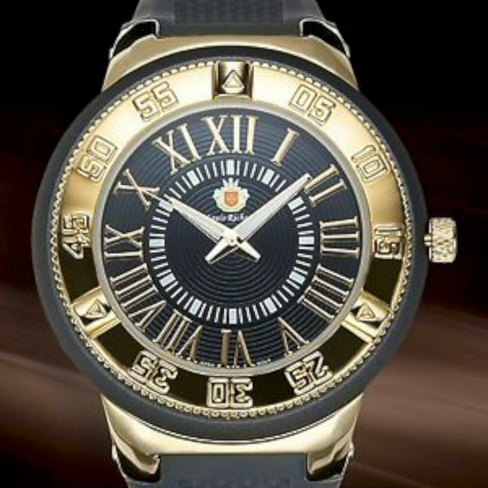 NEW Louis Richard 9847-YG Men’s Bullock Watch Gold Stainless Steel Case Black