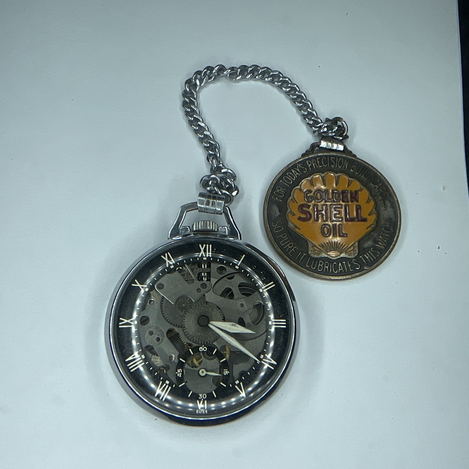 Girrard-Perregaux Skeleton Pocket Watch w/ Chain Black Dial Roman Numerals