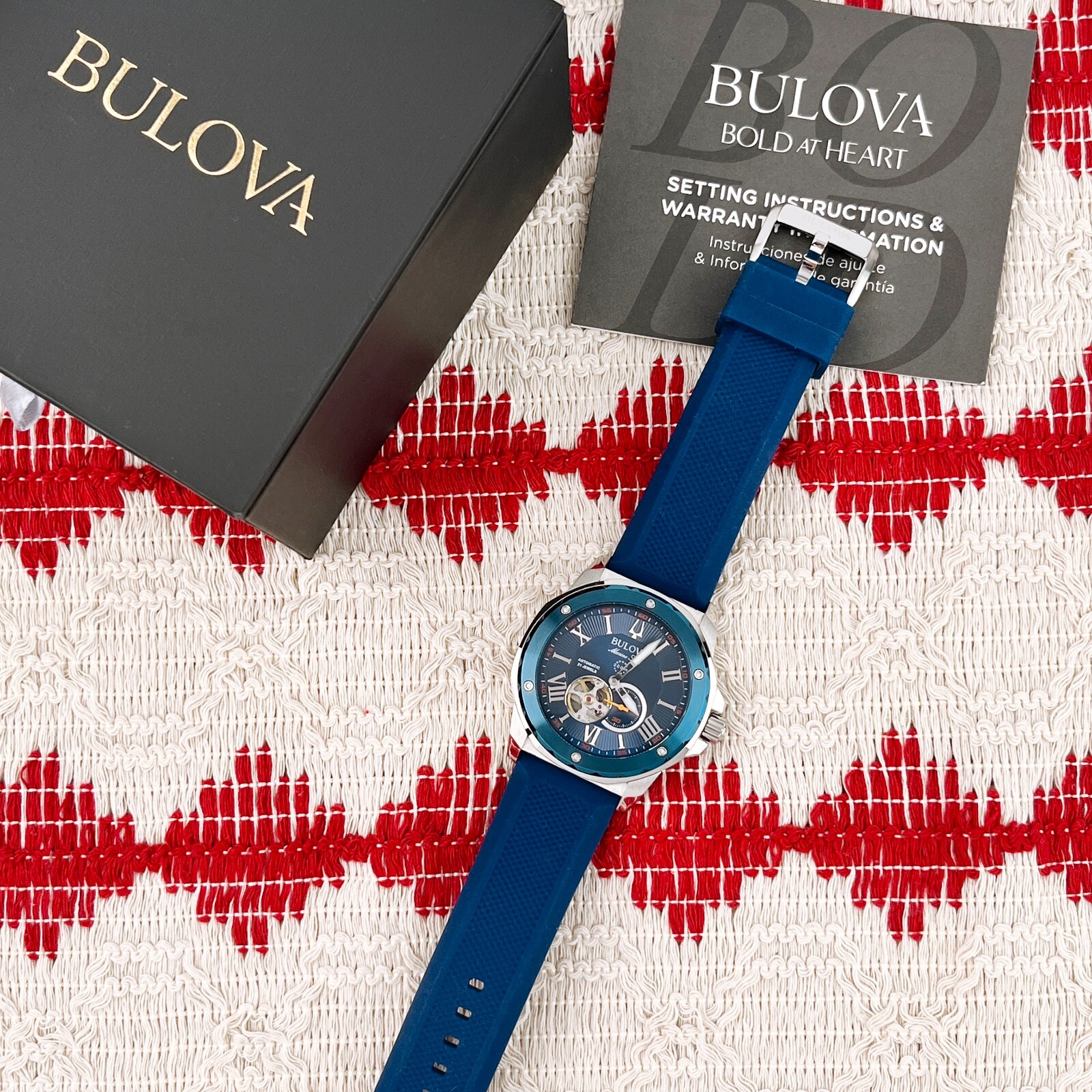 Bulova Marine Star 98A303 Automatic Blue Dial 45mm Blue Rubber Strap Men’s Watch