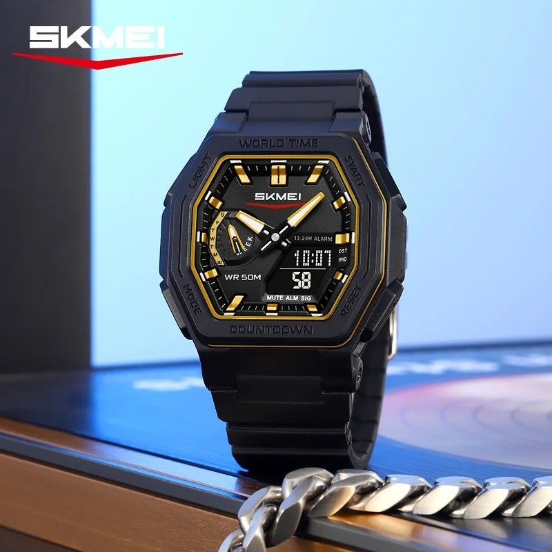 SKMEI 2438 Mens Digital Sport Watch Waterproof LED Dual Display Wristwatch