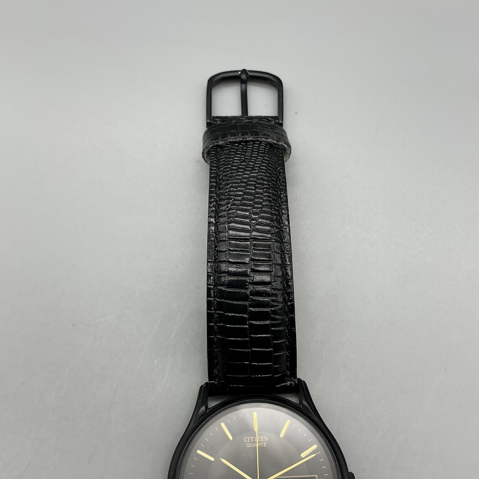 Vintage Citizen Mens Watch 34mm Black Dial Black Leather Day Date New Battery