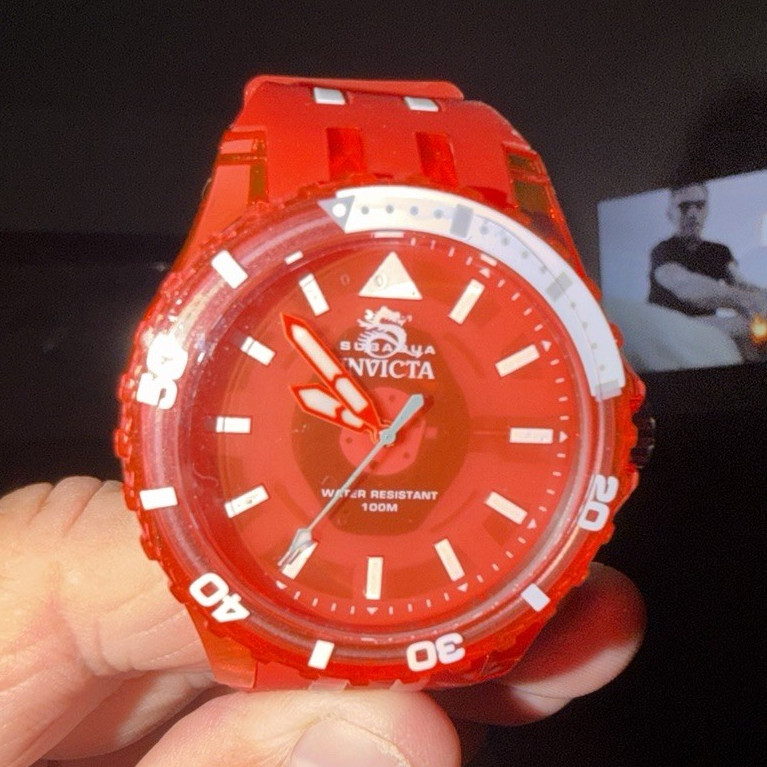 Invicta Subaqua Diver Analog Watch Red Dial/Band Unidirectional Bezel WR 100m