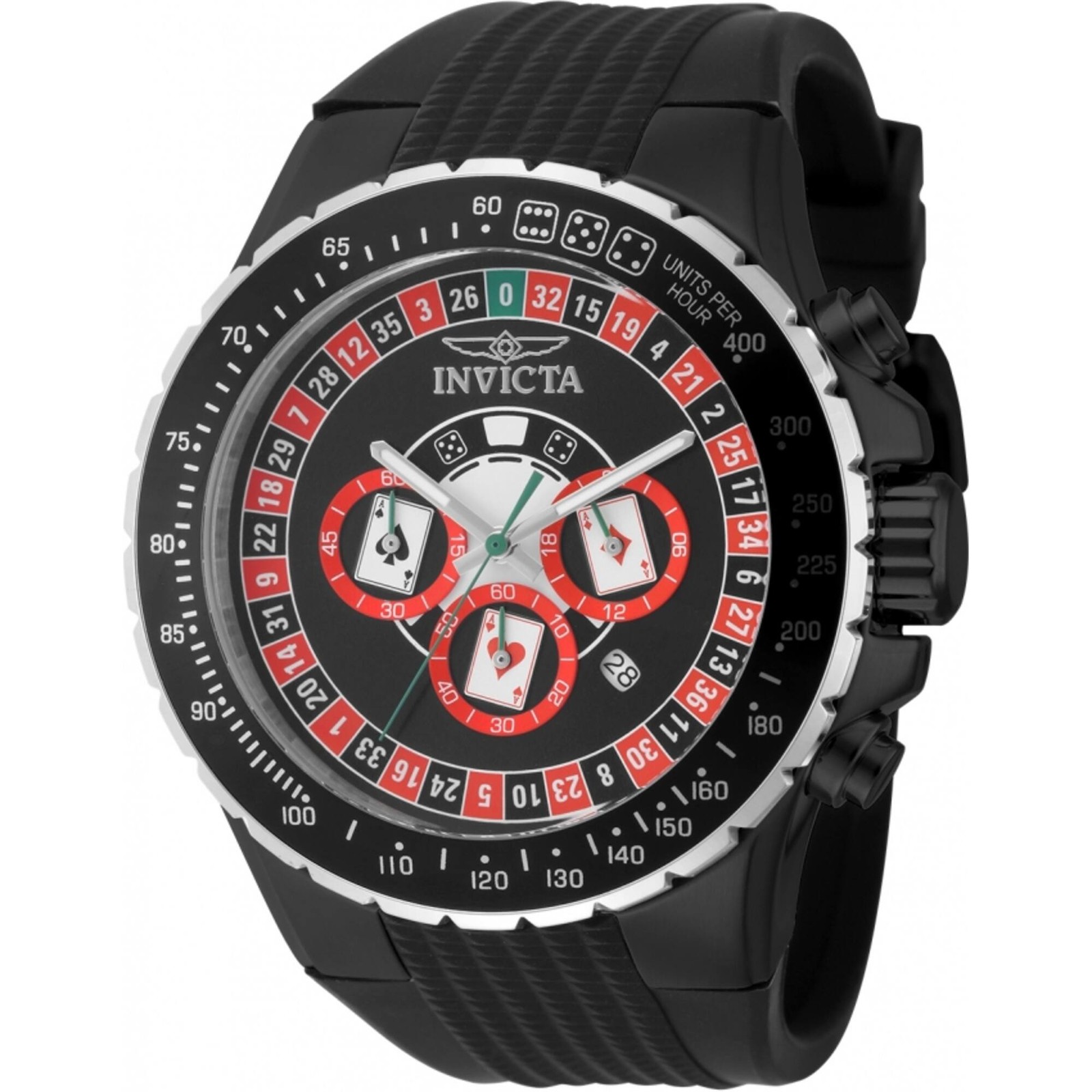 Invicta Men’s Watch Aviator Chrono Black, Red and Silver Dial Rubber Strap 49849