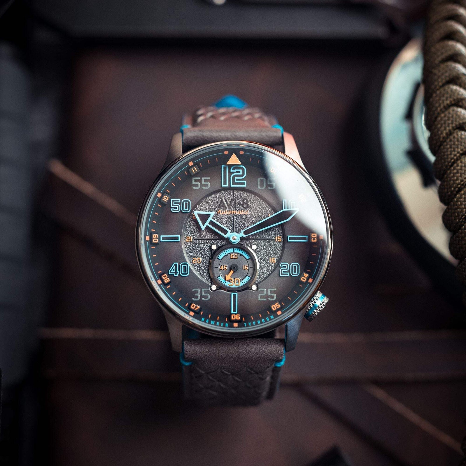Hawker Typhoon Baldwin Automatic Grey / Gray Leather | Grey Dial Wristwatch AV-4