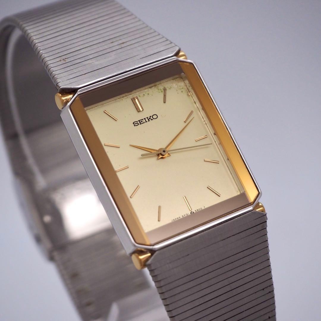 Seiko Men’s Square Quartz Watch Silver Gold Japan Vintage 072919