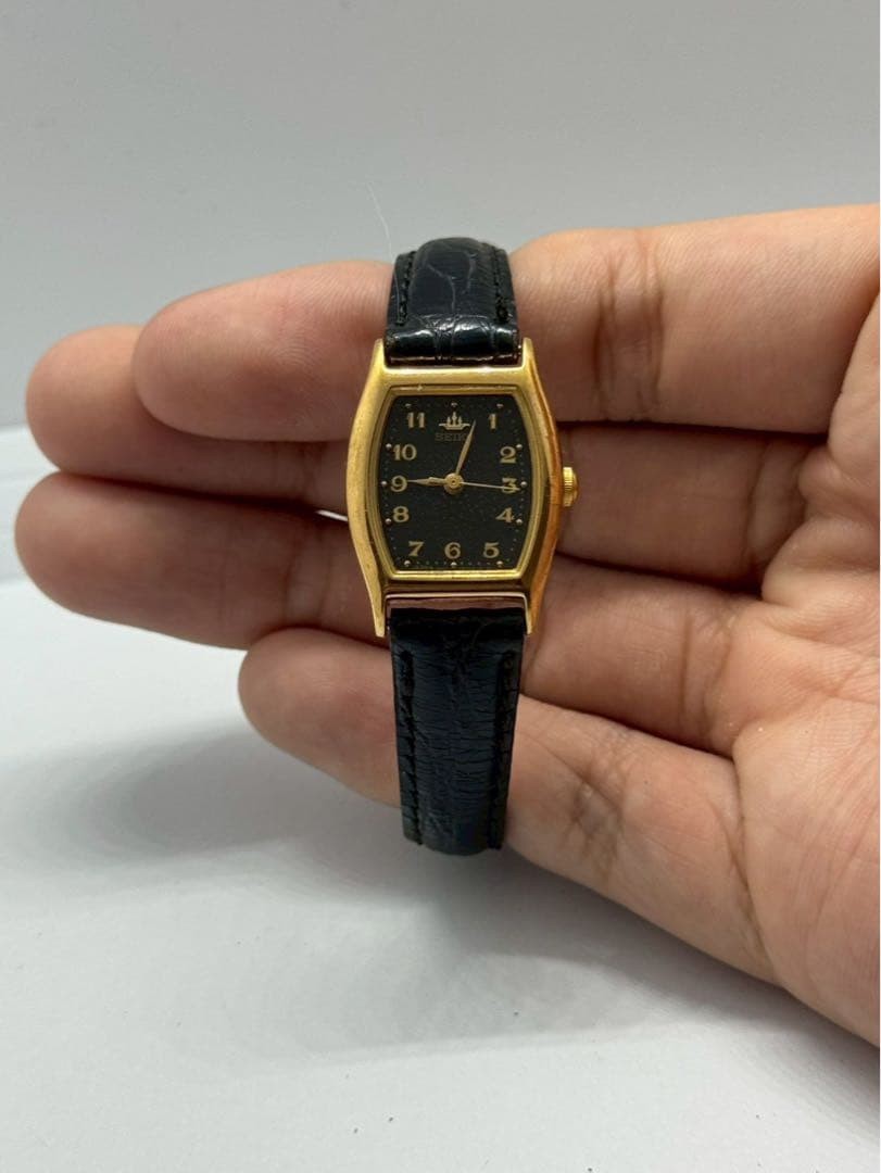 Seiko Gold Tonneau Case Black Dial Watch