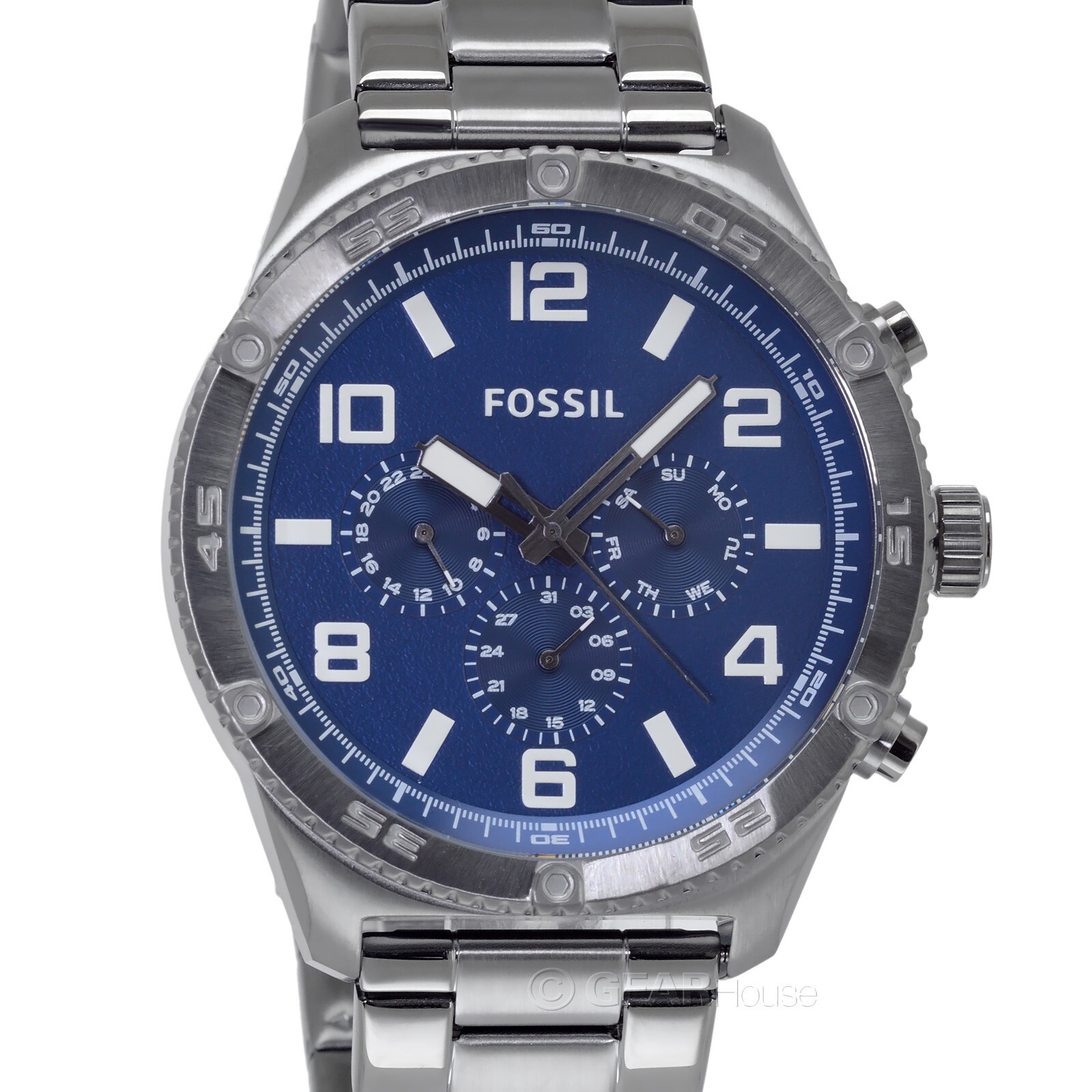 FOSSIL Brox Mens Multifunction Watch, Large Blue Dial Smoke Gray Stainless Steel