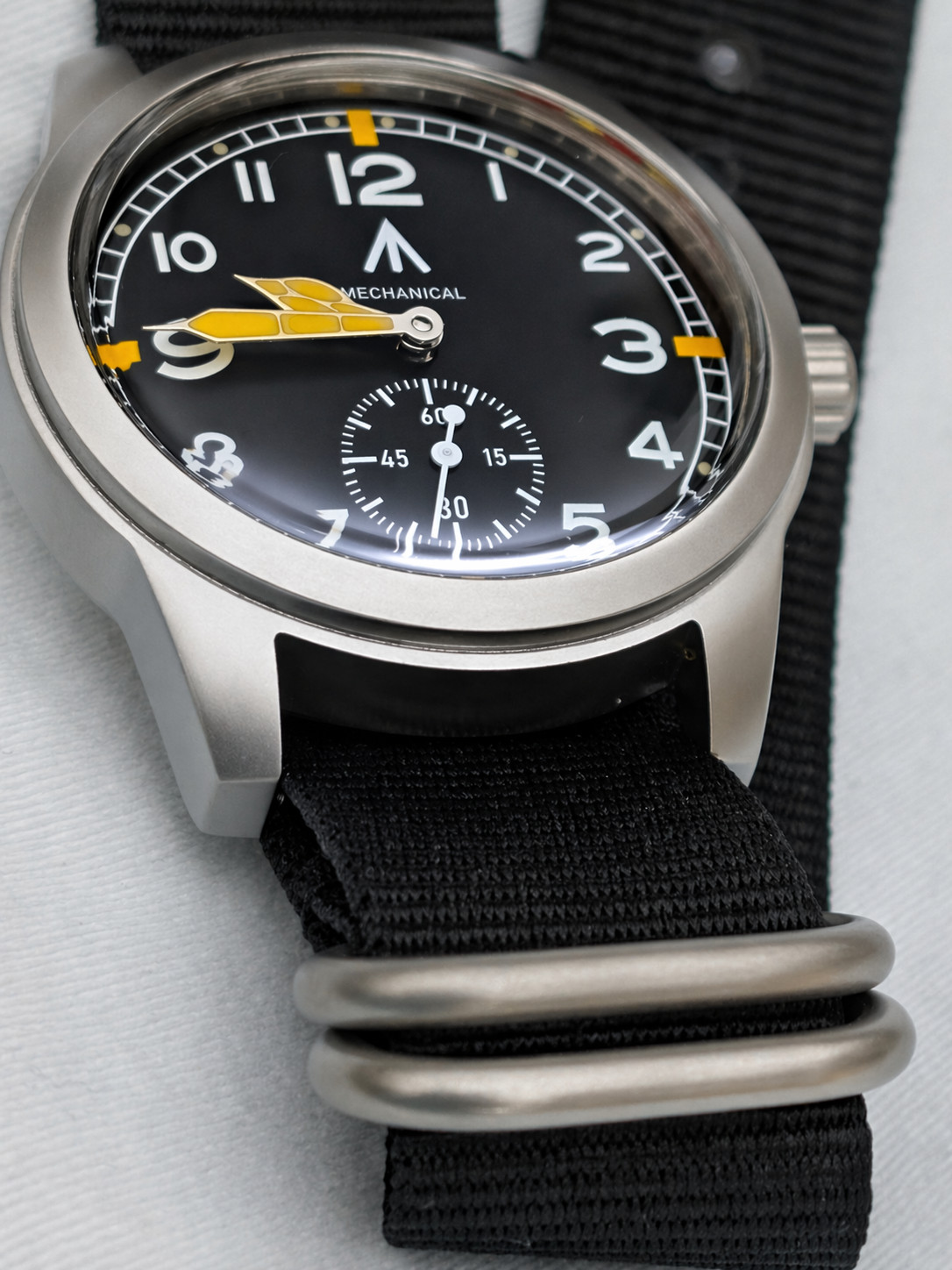 Mechanical military flieger watch Blasted stainless steel Cream 39mm