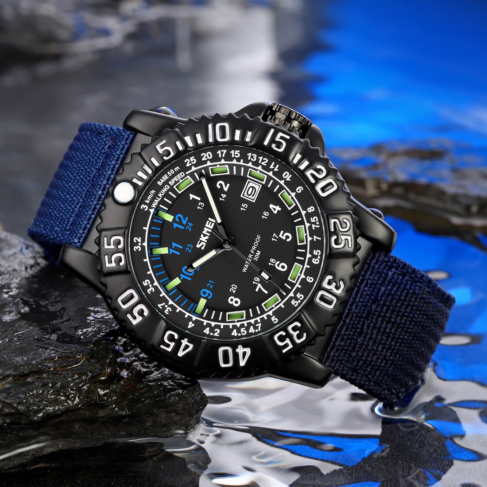 24-Hours Scale Men Military Tactical Nylon Band Sport Wrist Watch Luminous 3ATM