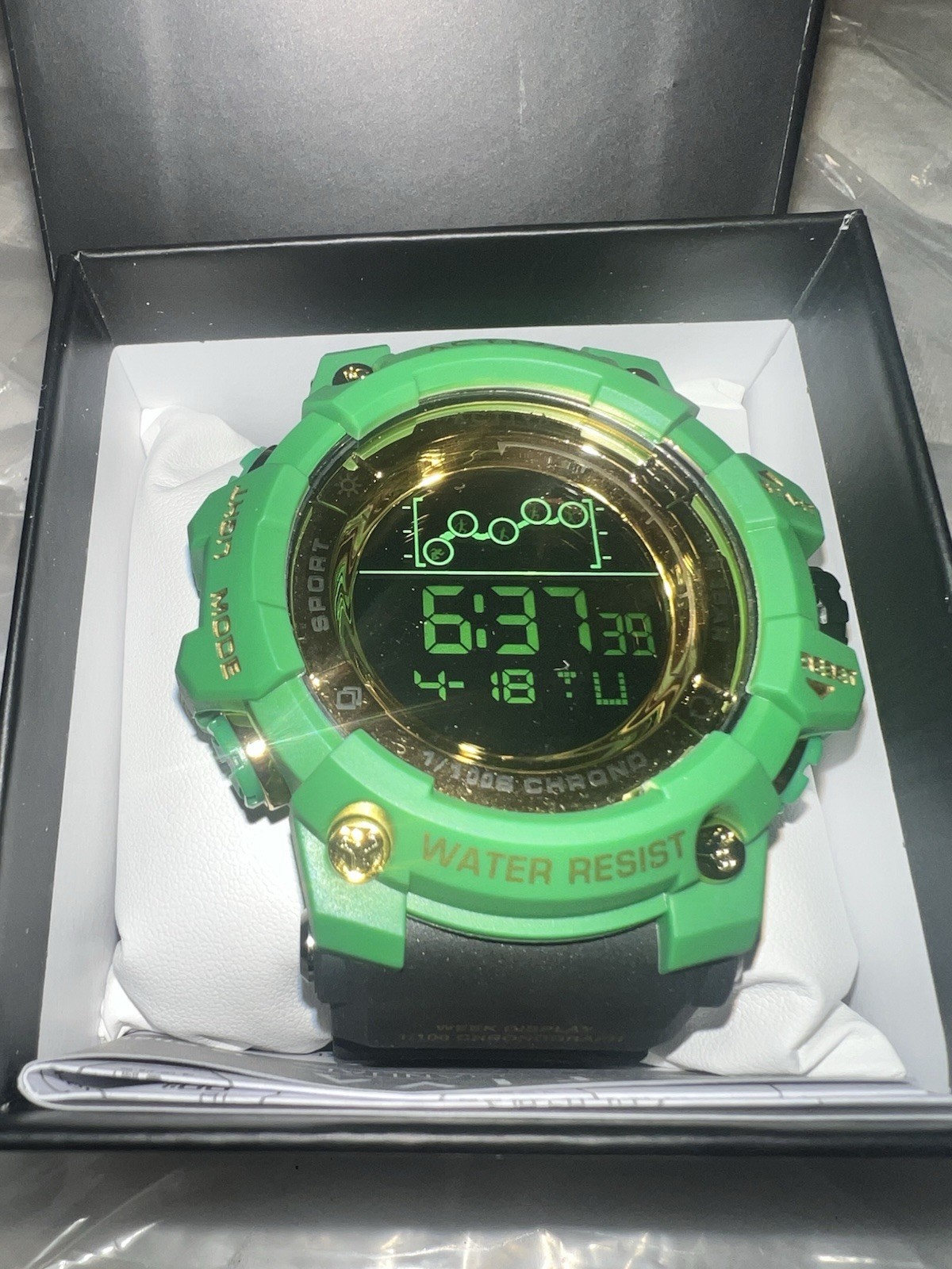 ACTIVA Digital Quartz Water-Resistant Alarm Chrono Watch w/ Box Green/Black
