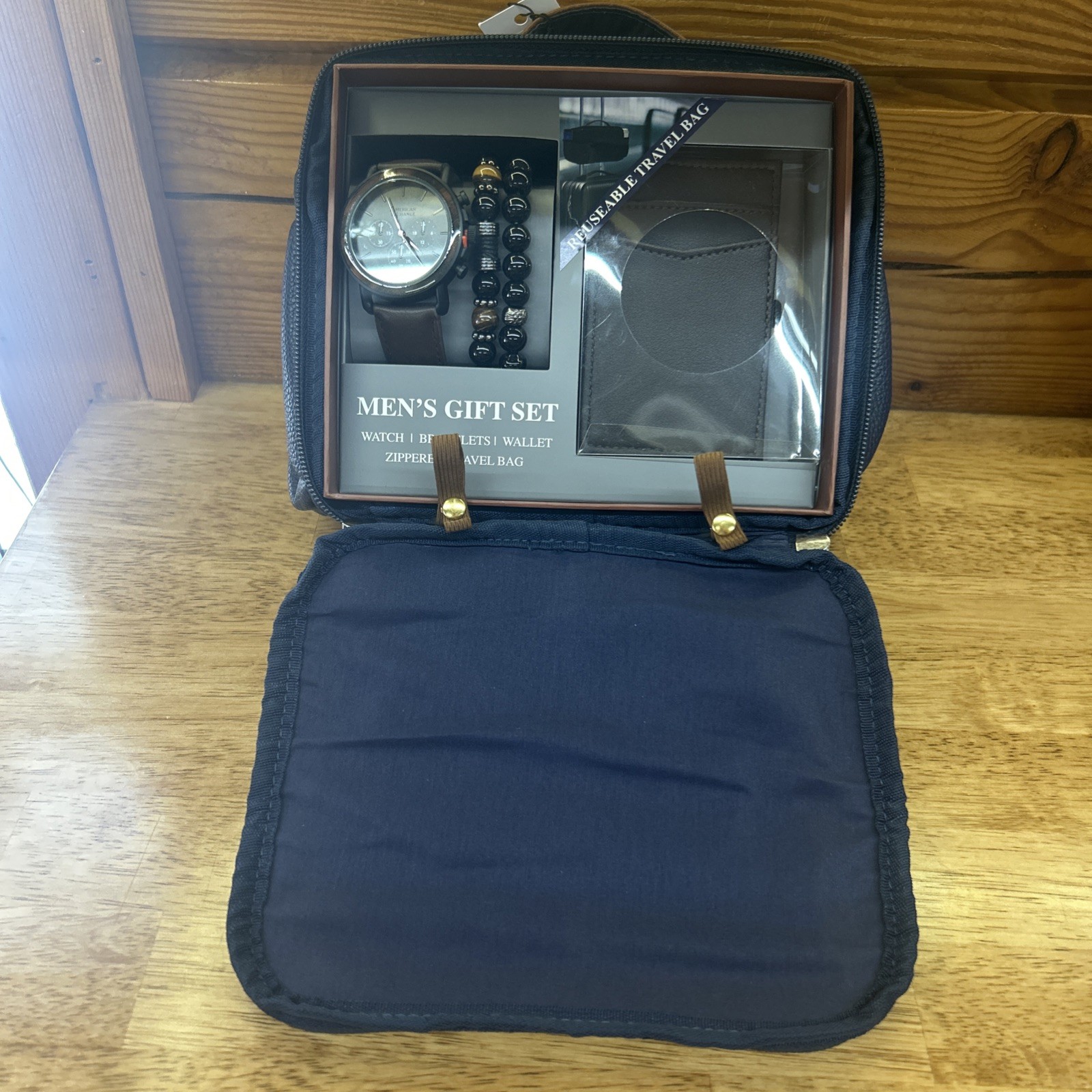 American Exchange Set Men’s Gift Set: Watch/Bracelets/Wallet/Zippered Travel Bag