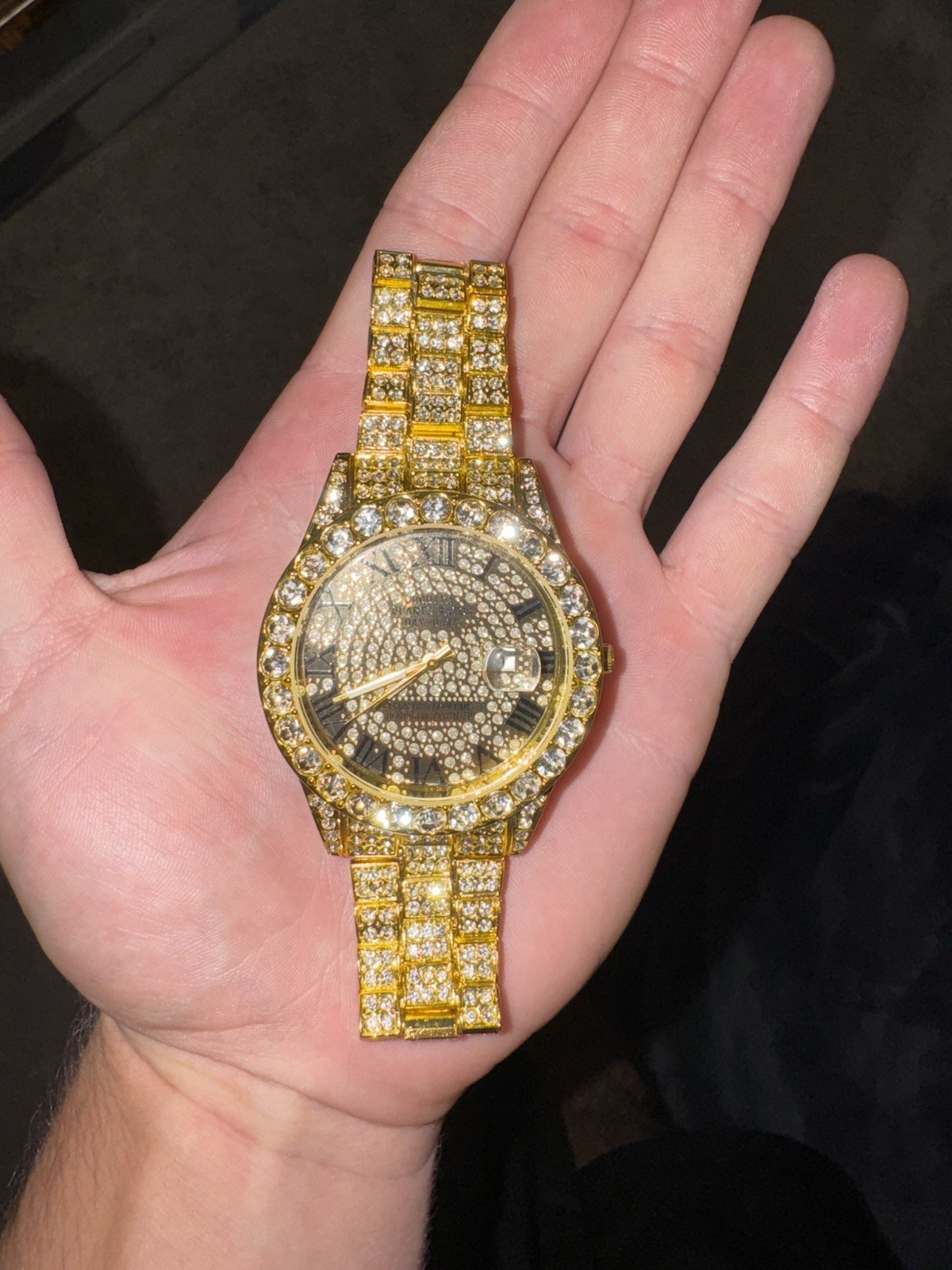 Moissanite Watch, Stainless Steel Case & Band, Diplomat Buckle,